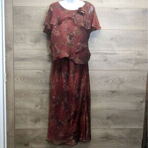 R&M Richards Floral 2 Piece Maxi Skirt And Blouse Women's Size 8